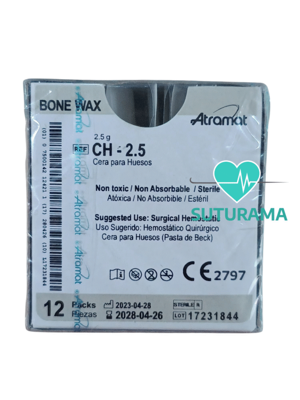 Cera para Hueso Hemostática Quirúrgica 2.5 g | Control de Sangrado Óseo | Caja con 12 Piezas - CH-2.5 etiqueta Cera para Hueso Hemostática Quirúrgica 2.5 g | Control de Sangrado Óseo | Caja con 12 Piezas - CH-2.5