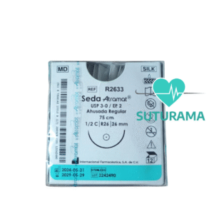 Etiqueta de Sutura No Absorbible de Seda Silk 3-0 - Aguja Ahusada 26 mm / Hebra 75 cm - Atramat R2633 | Profesional | Caja x12