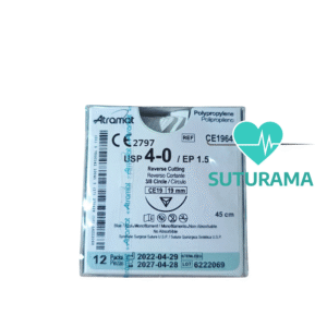 etiqueta Sutura No Absorbible de Polipropileno 4-0 - Aguja Cortante 19 mm / Hebra 45 cm - Atramat CE1964 | Profesional | Caja x12