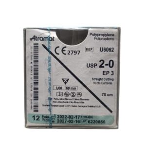 Sutura Polipropileno 2-0 - Aguja Recta Cortante 60mm / Hebra 75cm - Atramat U6062 | Caja x12 Sutura Polipropileno 2-0 - Aguja Recta Cortante 60mm / Hebra 75cm - Atramat U6062 | Caja x12